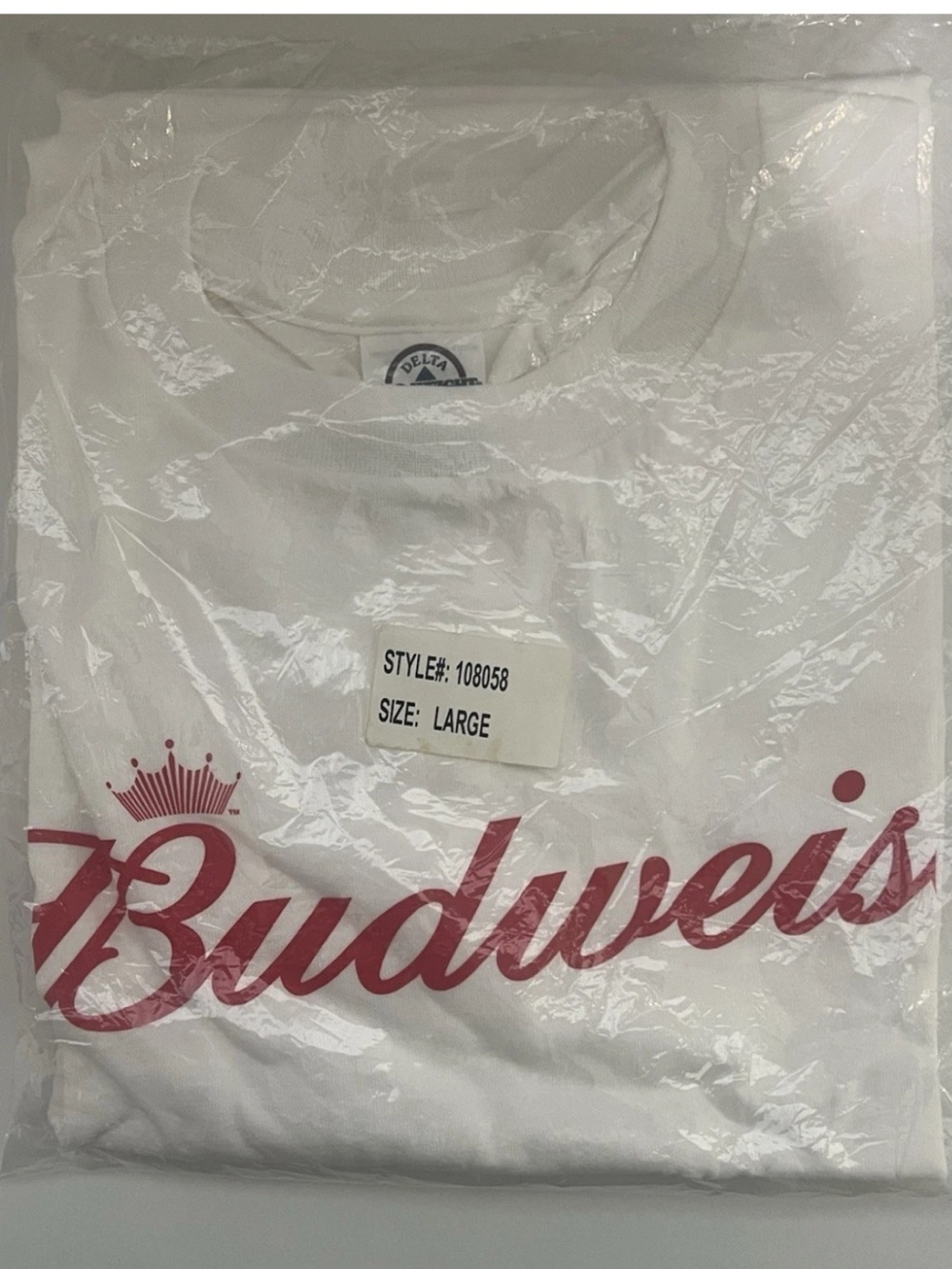Vintage Budweiser Delta Pro Weight Tag T-Shirt Size L - Brand NEW